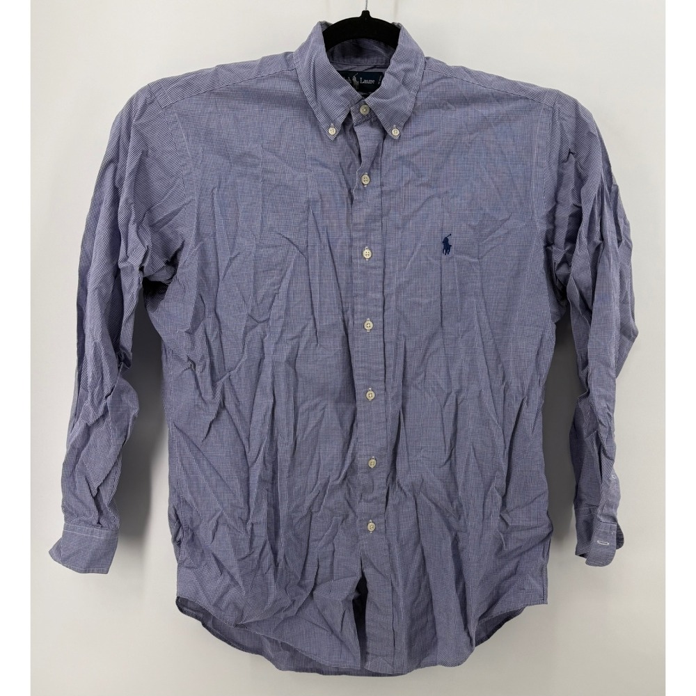 Ralph Lauren Yarmouth Mens 15.5 34 Blue Micro Check Cotton Button Down Shirt